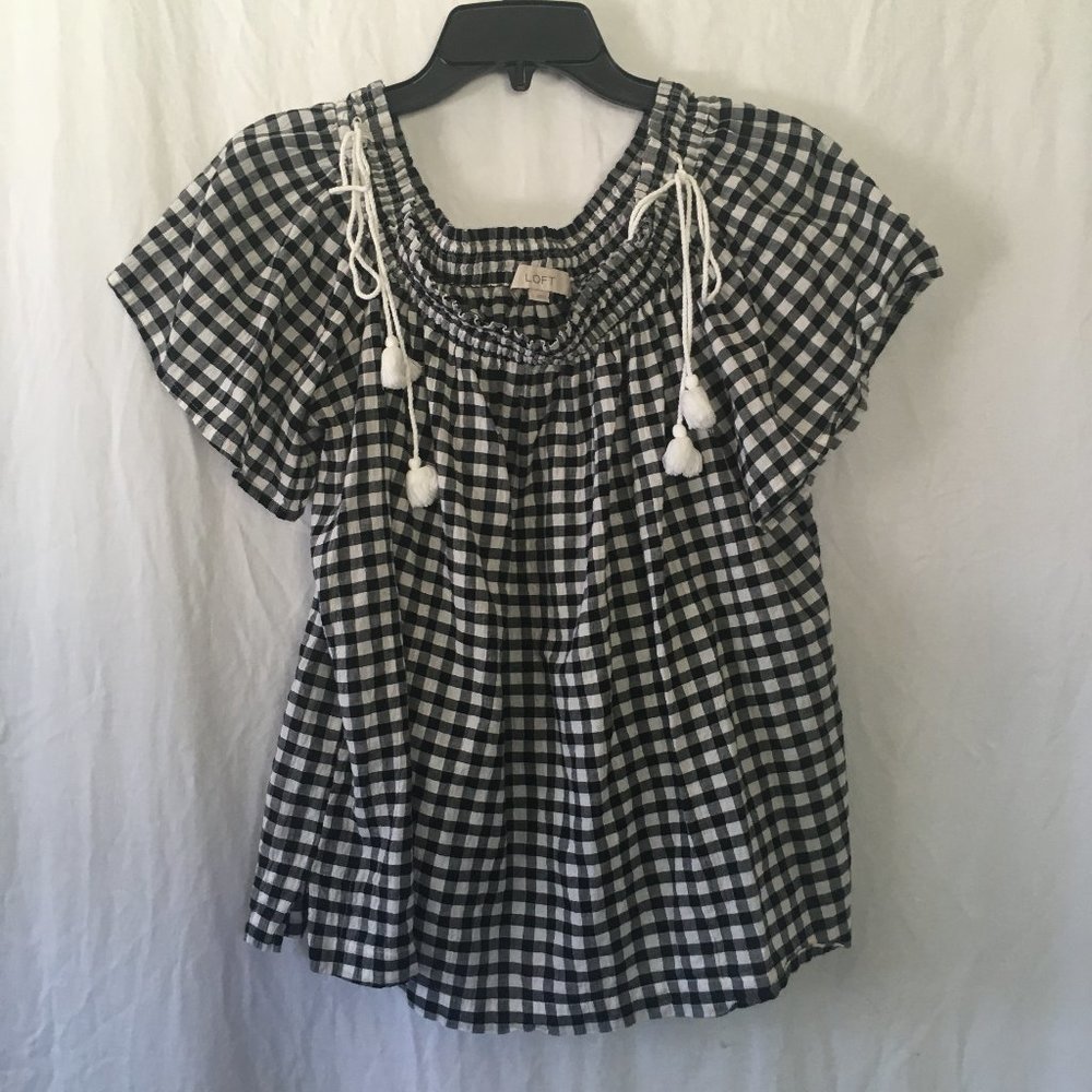 CLEARANCE 4/$15 LOFT Gingham Off Shoulder Blouse Sz L